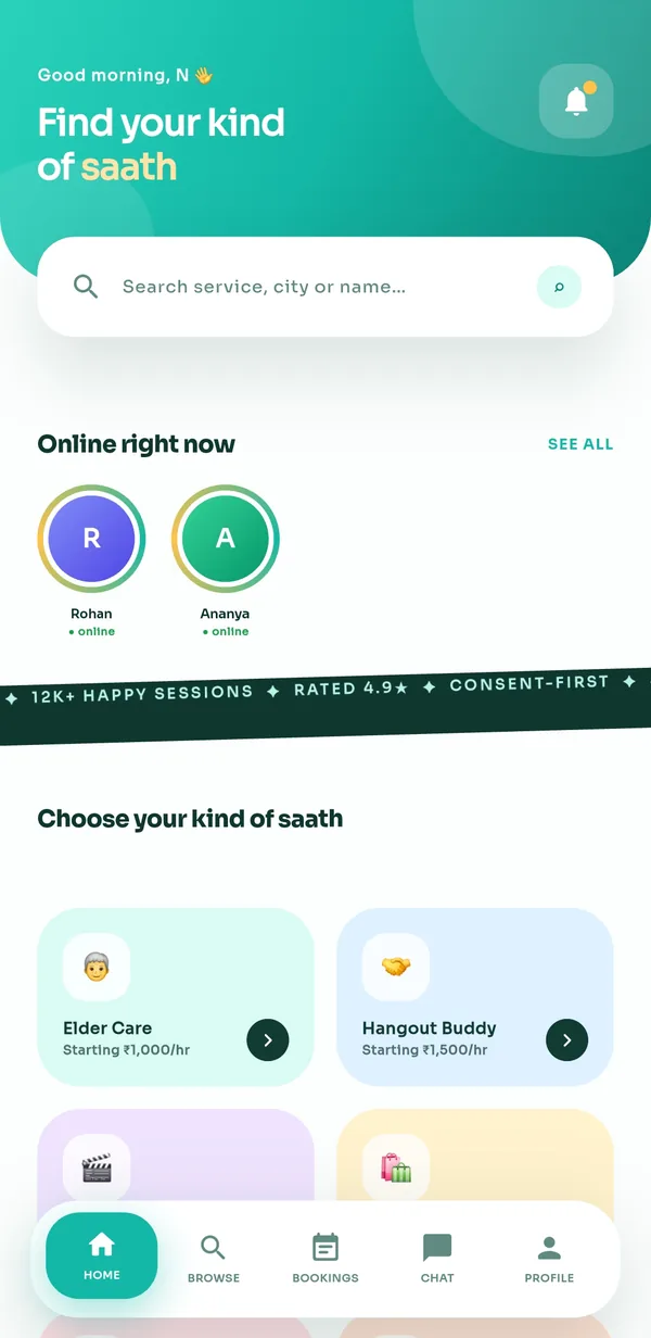 GYP verified companion marketplace app home screen built by Technosquare
