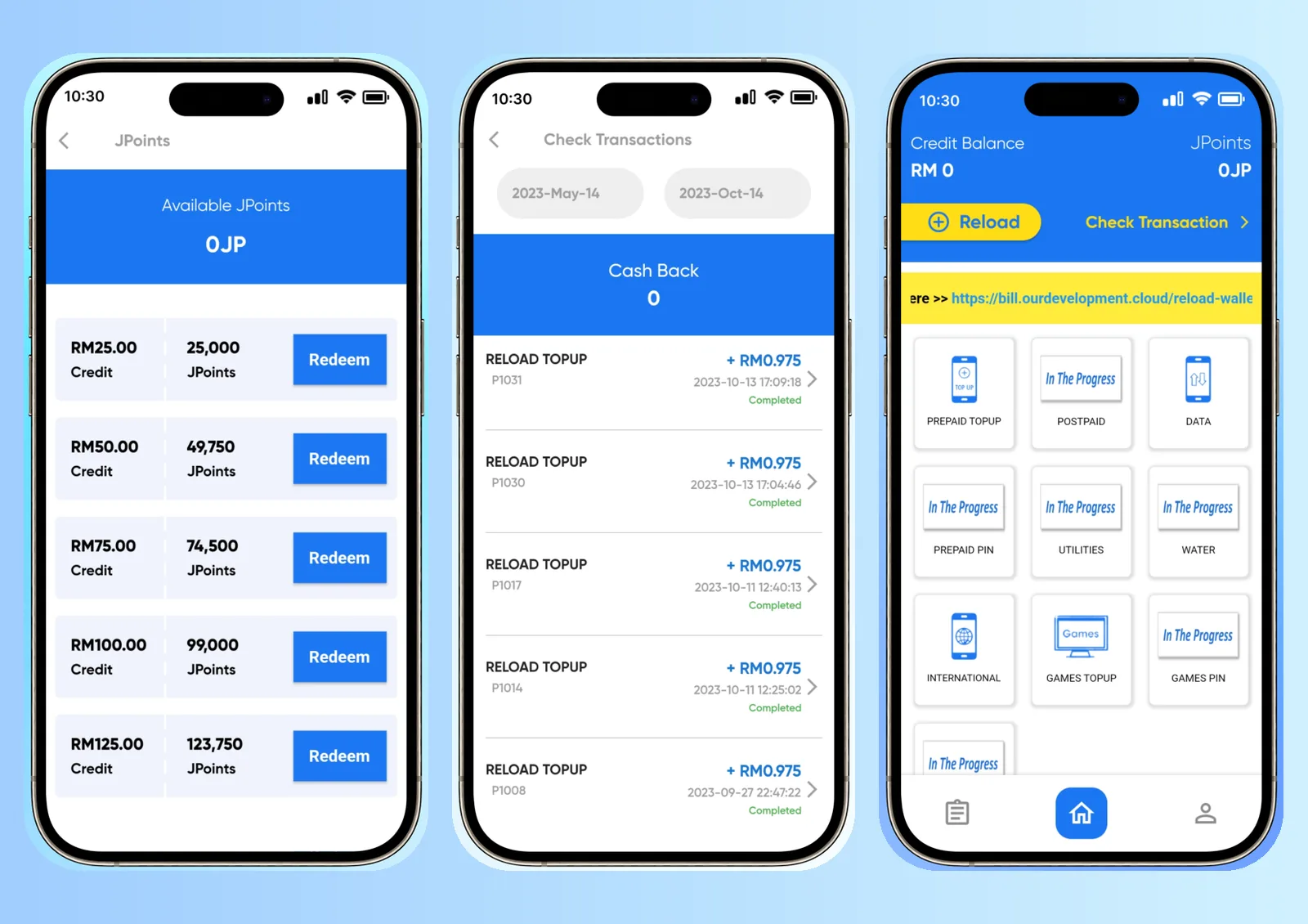 JGOO JPoints rewards redemption, transaction history with cashback and credit wallet dashboard
