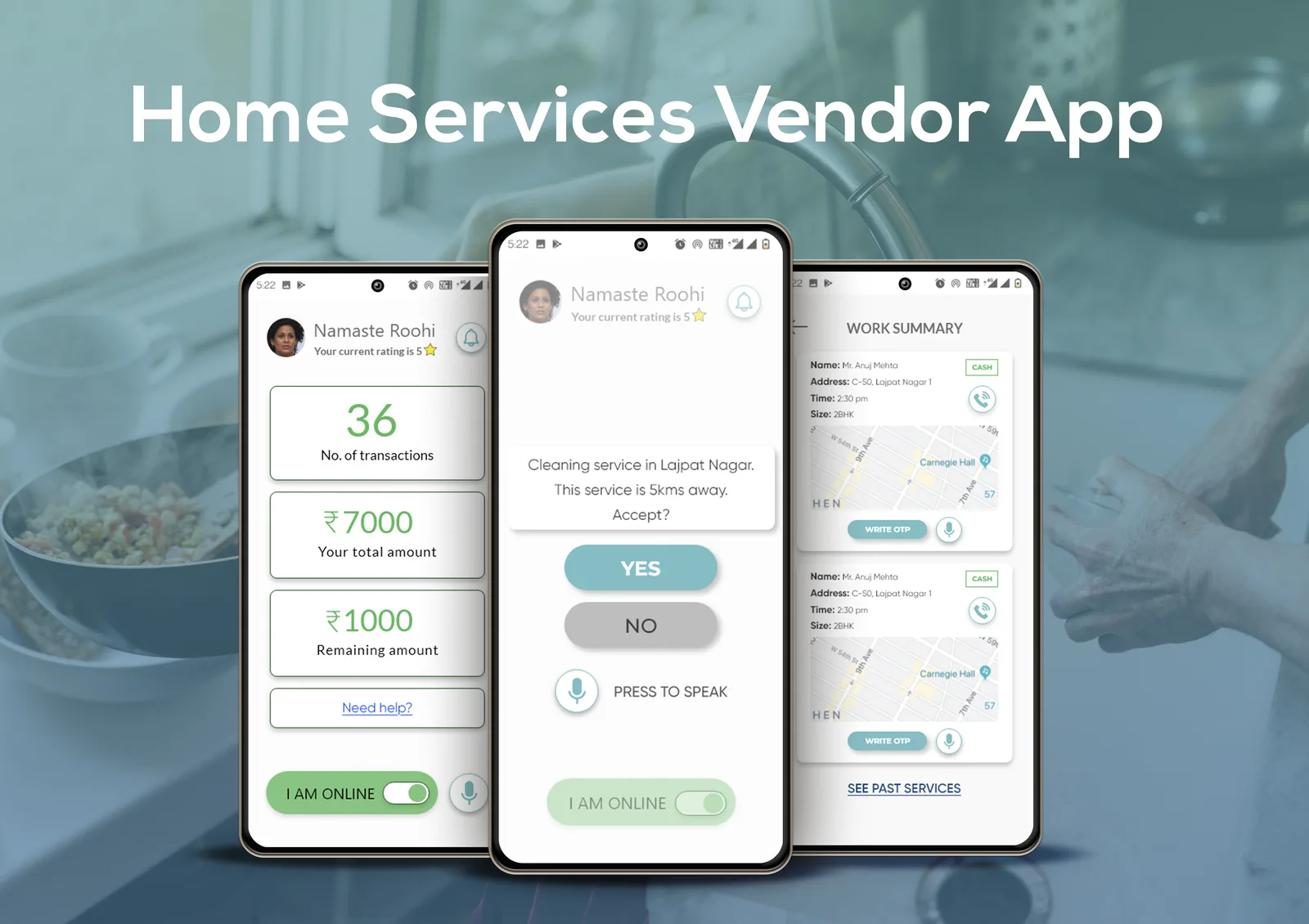 Onion voice-assisted vendor app with earnings and job acceptance